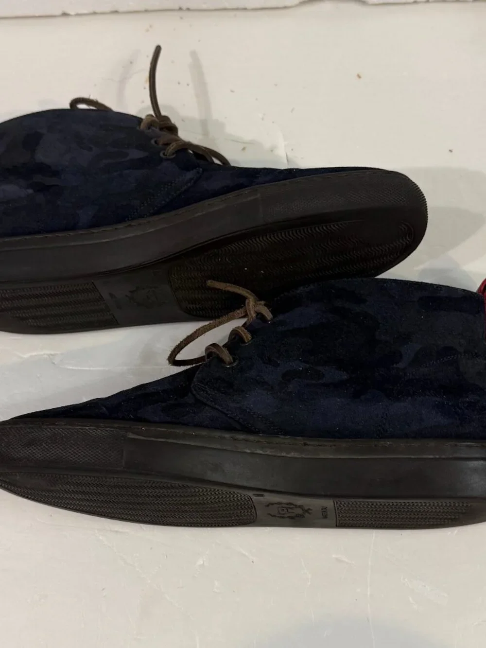 Del Toro Navy Blue Camo Suede Chukka Boots Men Size 9 Dress Made in Italy RARE
